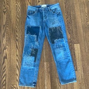 Free People Patchwork Boyfriend Jeans